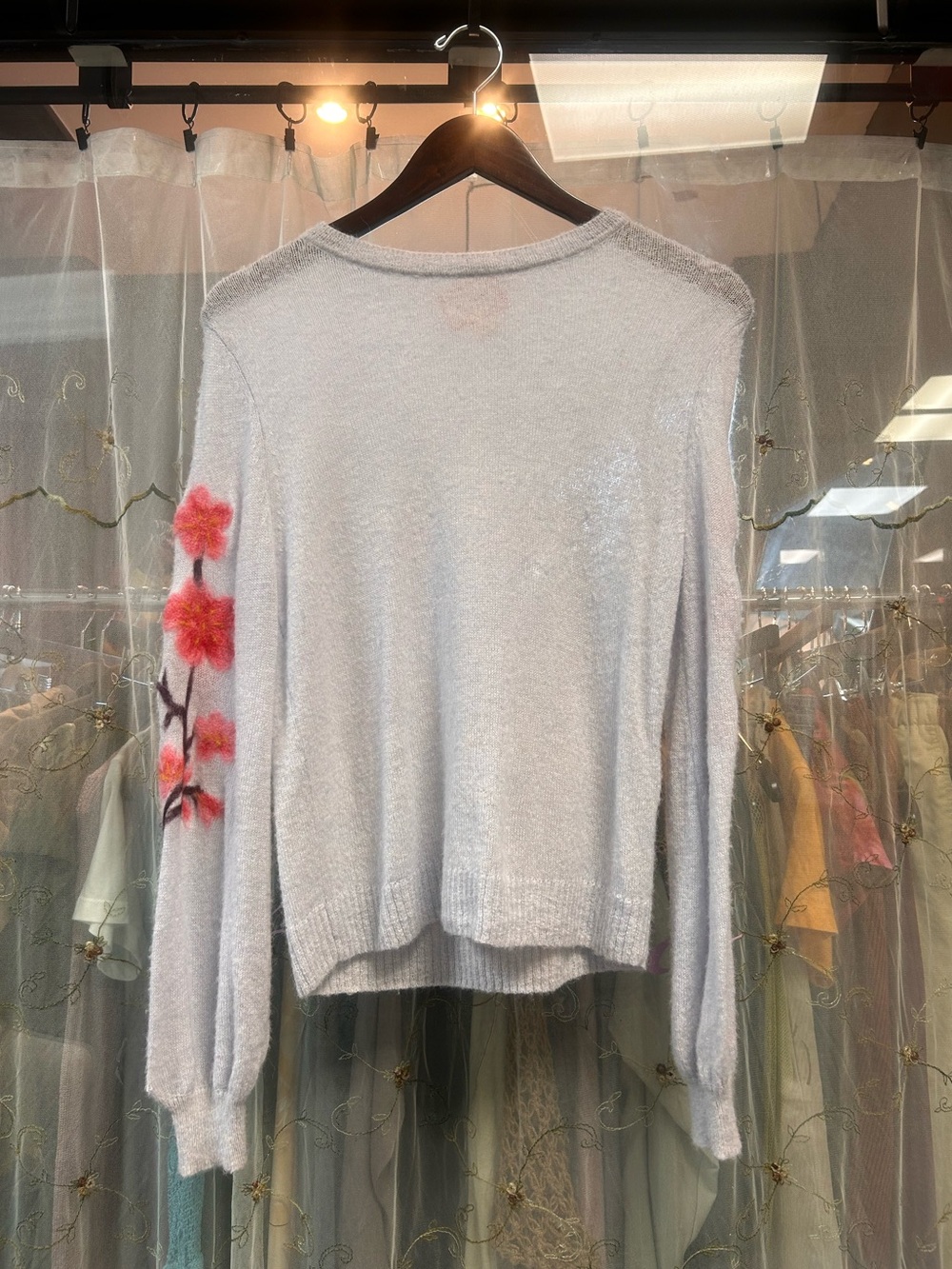 saccharine new york light blue cherry blossom alpaca sweater